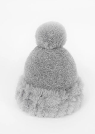 Pia Rossini Bailey Knitted Beanie Hat with matching Faux Fur Cuff and Pom Pom