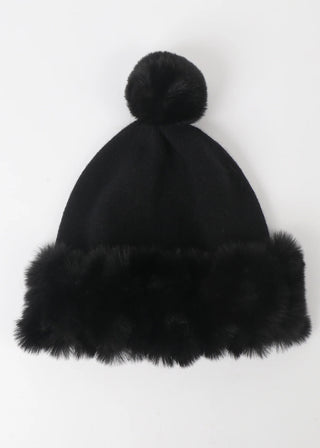 Pia Rossini Bailey Knitted Beanie Hat with matching Faux Fur Cuff and Pom Pom