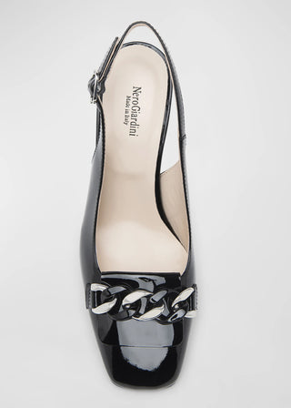 NeroGiardini Patent Chain Slingback Pumps