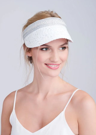 Pia Rossini Delilah Visor Embroidered and Embellished Straw Visor