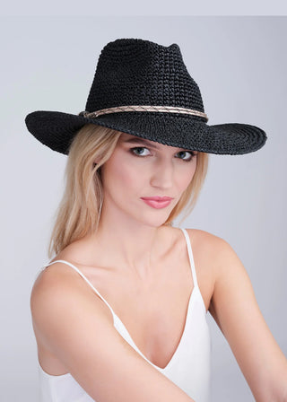 Pia Rossini Marleigh Paper Straw Fedora Hat with Embellished Band