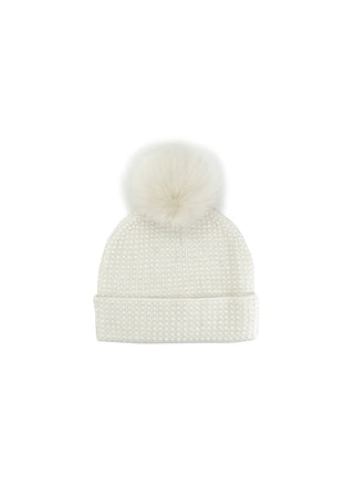 Mitchie's Knit Crystal Beanie w/ Fox Fur Pom Pom