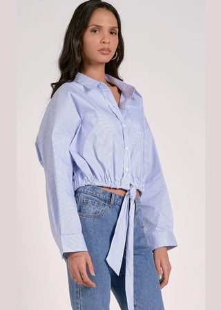 Elan Button Tie Waist Blouse