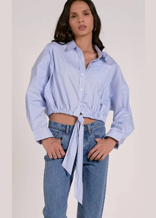 Elan Button Tie Waist Blouse