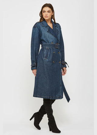 Hidden Long Trench Denim Coat